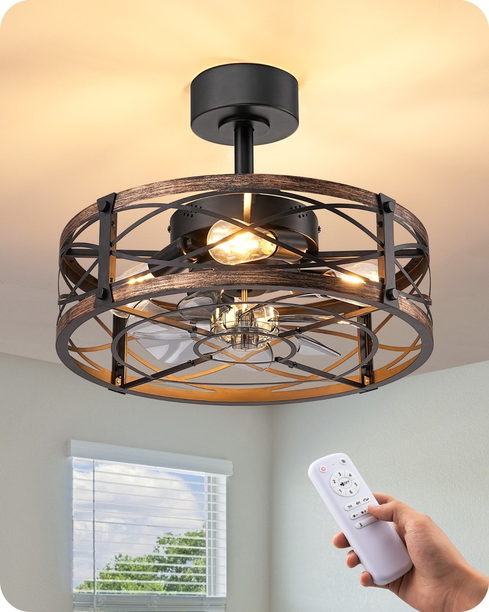 EDISHINE 20 In Fandelier Caged Ceiling Fan w/ Light,Rustic