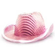 LED Light Up Sequin Cowboy Hat - Unisex Size 6 7/8 Pink