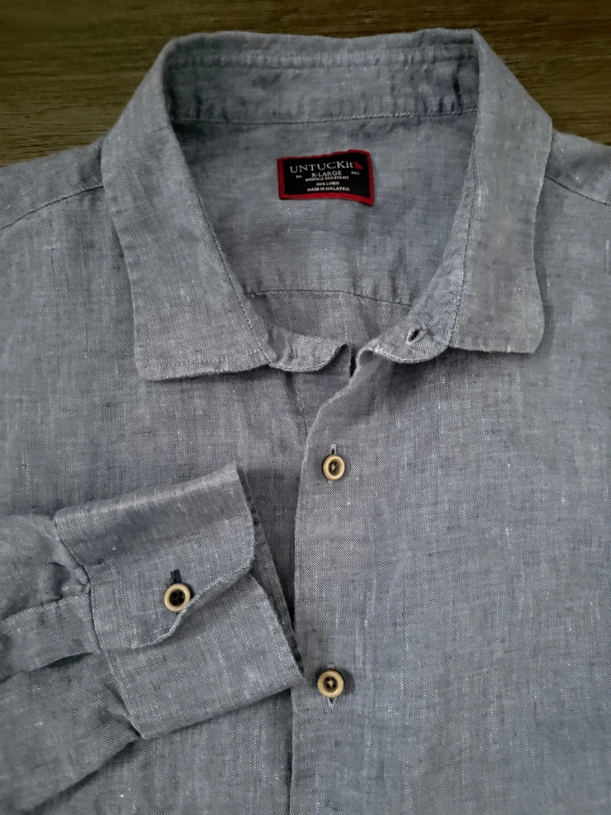 Untuckit Ravines 100% Linen Button Up L/S Shirt XL Blue Wrinkle Resistant Casual