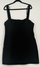 ZARA Womens XXL Black Strappy Mini Dress Ruched Tie Back Sleeveless NWT Cotton