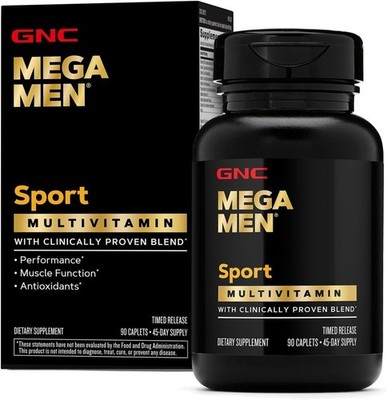 GNC Mega Men Sport Multivitamin 90 Caplets- 45 Day Supply  EXP- 3/27