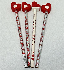 Lot of 4 Vintage Novelty 80's 90's Heart Valentines Pencils With Toppers - READ