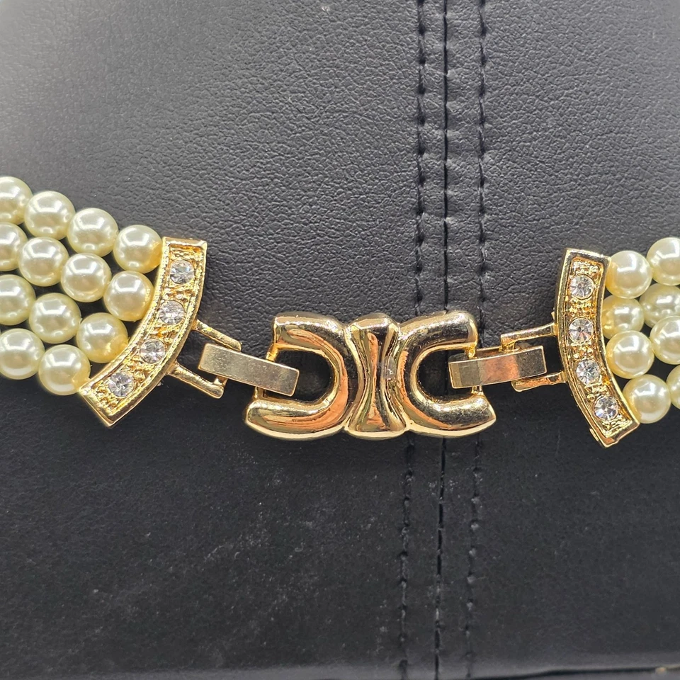 Collar Colgante Vintage Imitación Perla Estrás Tono Dorado Dinero Antiguo Coqueta Foto 4 de 4