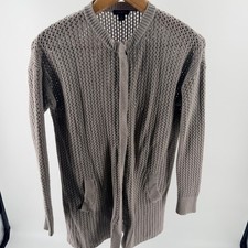Ann Taylor Factory Womens Taupe Gray Zip Front Open Knit Cardigan Sweater- XS