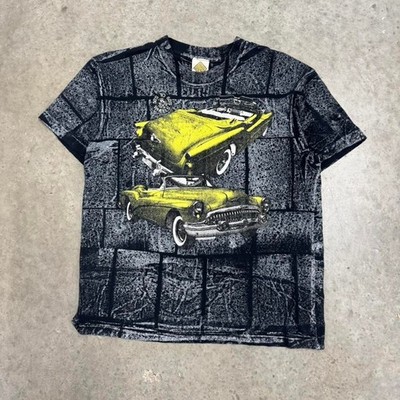 Vintage 90s Hot Rod T-shirt Chevrolet Impala All Over Print Car Gray Mens Medium