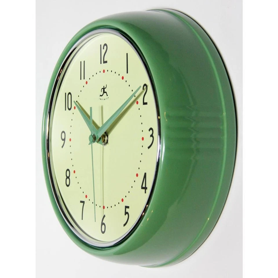 Infinity Instruments Wall Clock Retro 9.5" Round Green Glass Face Silent Quartz - Image 3 of 4