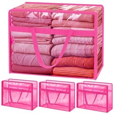 4 PCS 60L Clear Storage Bags Extra Large Plastic Vinyl Blanket Clothes Pink