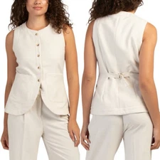 Anthropologie Belle Vere Linen-blend button-front vest Size 4 Capsule Work