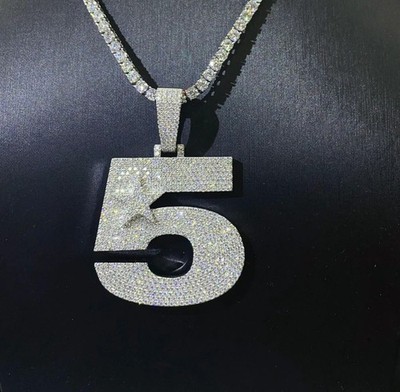 Real Moissanite Any Custom Number ''5 STAR'' Men's Pendant IN 925 Sterling Silver