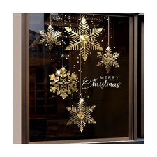 Christmas Tree Window Clings Stickers for Glass, Golden Christmas Snowflake W...