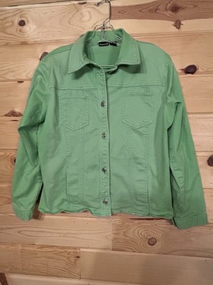 North Crest Green Denim Jacket Womens Small Button Front Stretch Casual