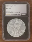 2018 American Silver Eagle T-1 NGC MS69  Gold Silver Naples Label Black Core-064