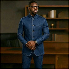 Classic Denim Men Suits Formal Evening Dinner Party Men Blazers Pants 2 Pcs