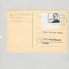 Bund - 477 als  Einzelfrankatur auf Postkarte - Eckrand E 3