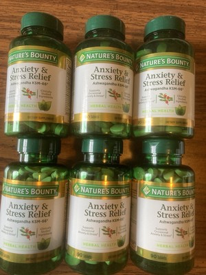 Lot 6x Nature s Bounty Anxiety & Stress Relief Tabs 90ea EXP 4/25 Ashwaganda