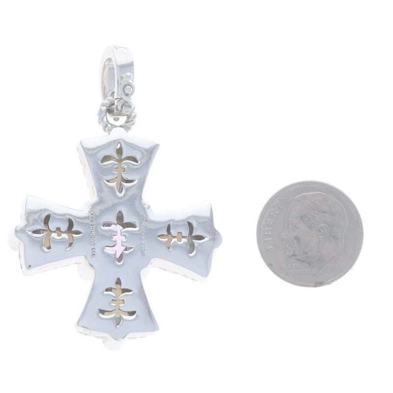 Judith Ripka Amethyst Mother of Pearl Cubic Zirconia Cross Enhancer Pendant 925 Foto 4 de 4