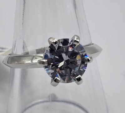 D2710890 Simulierter Diamant Solitär Ring Rhodiniert Silber Größe S