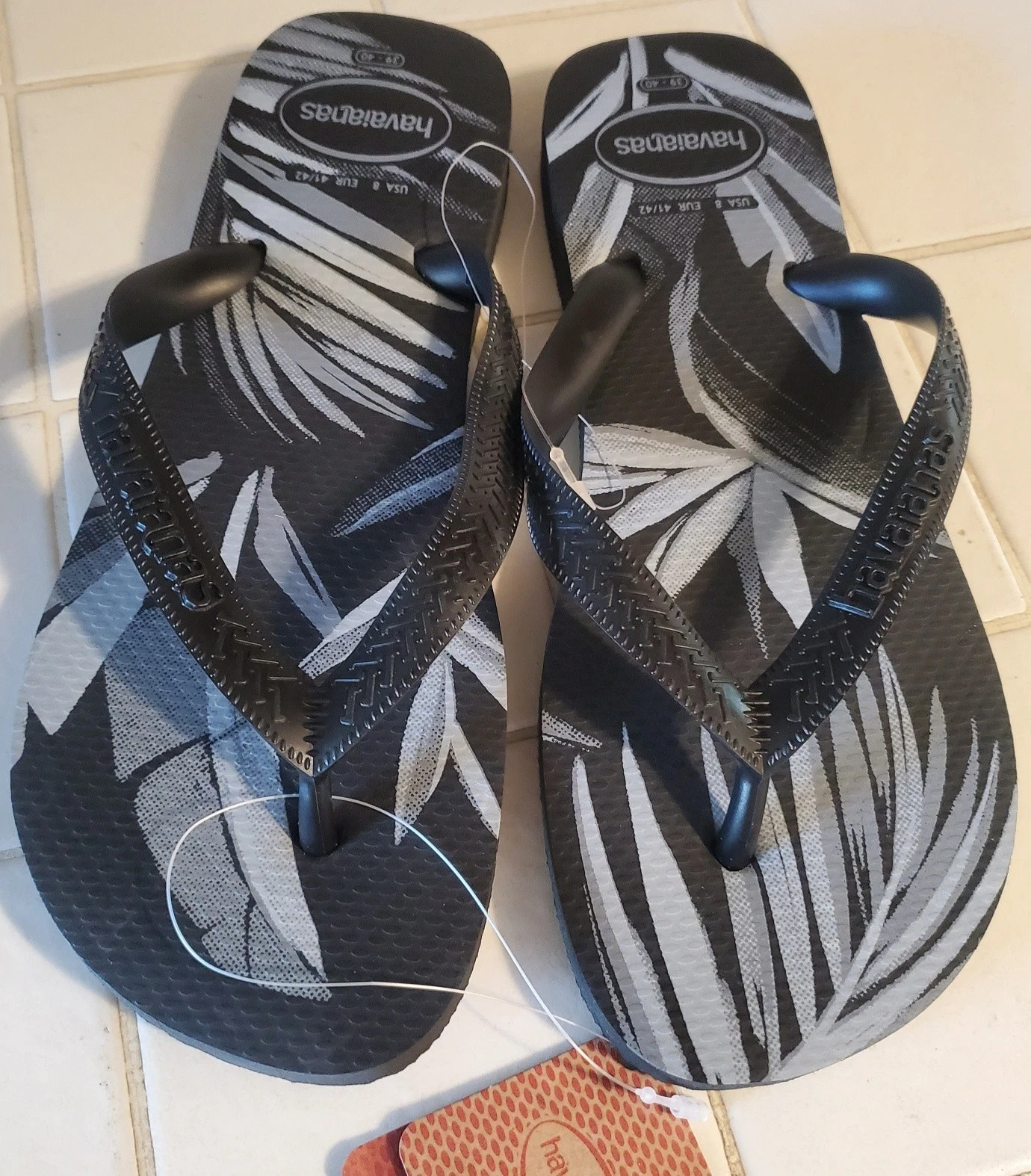 HAVAIANAS ALOHA Tropical Men's 8 Flip-Flop Sandals Size 41-42 Beach Black NEW!