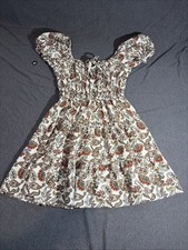 Hesperus Paisley Mini Dress Womens S  Puff Sleeve Square Neck Smocked Boho
