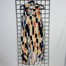 For Cynthia Hi-Low Dress Womens Small Multicolor Abstract Roll Neck Linen Blend