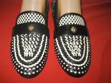 Tory Burch Women 8.5M Black  White BALLET LOAFER woven leather 395 WORN ONCE