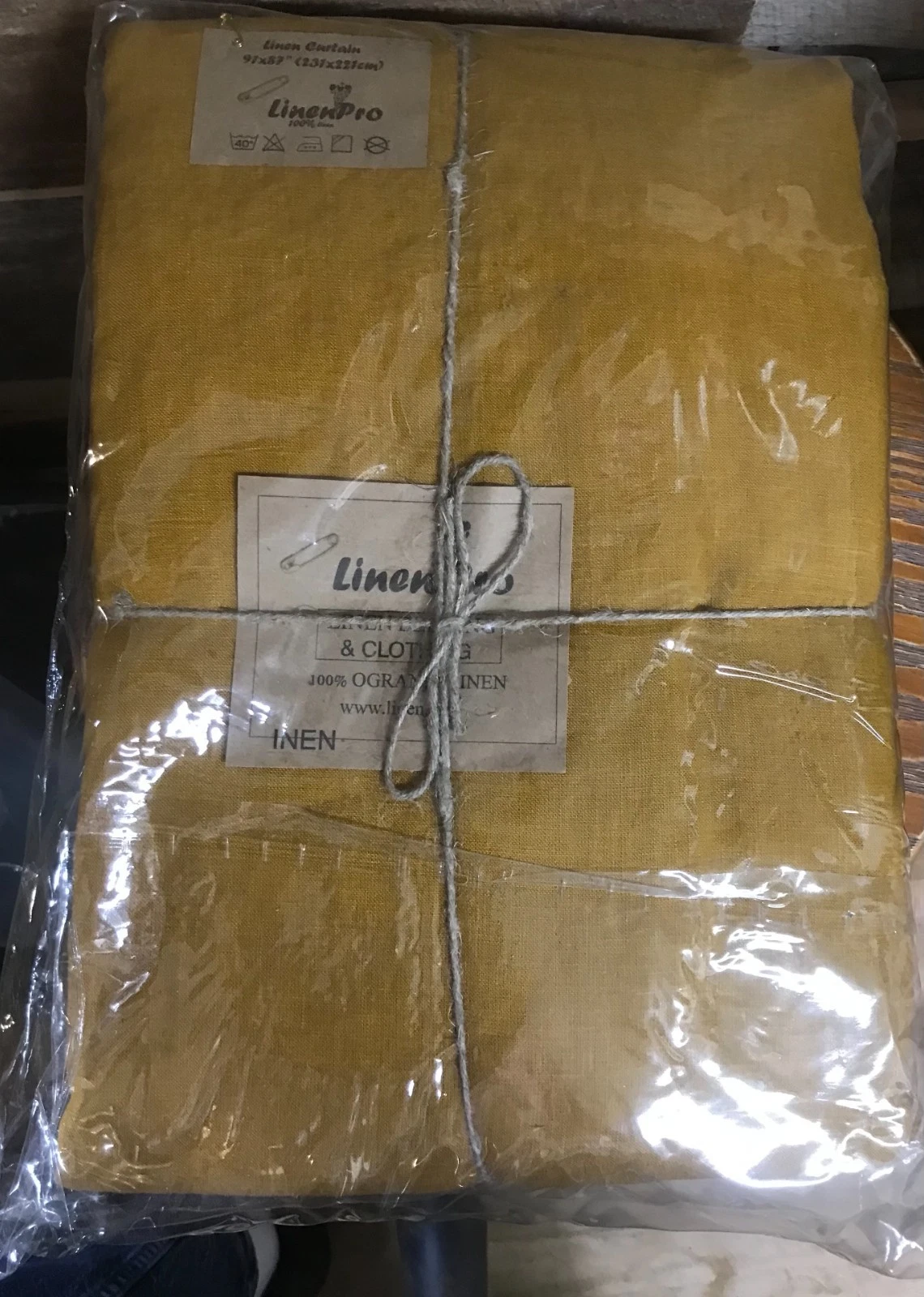 LinenPro Linen Curtain 91x87 Gold NEW Sealed in Plastic