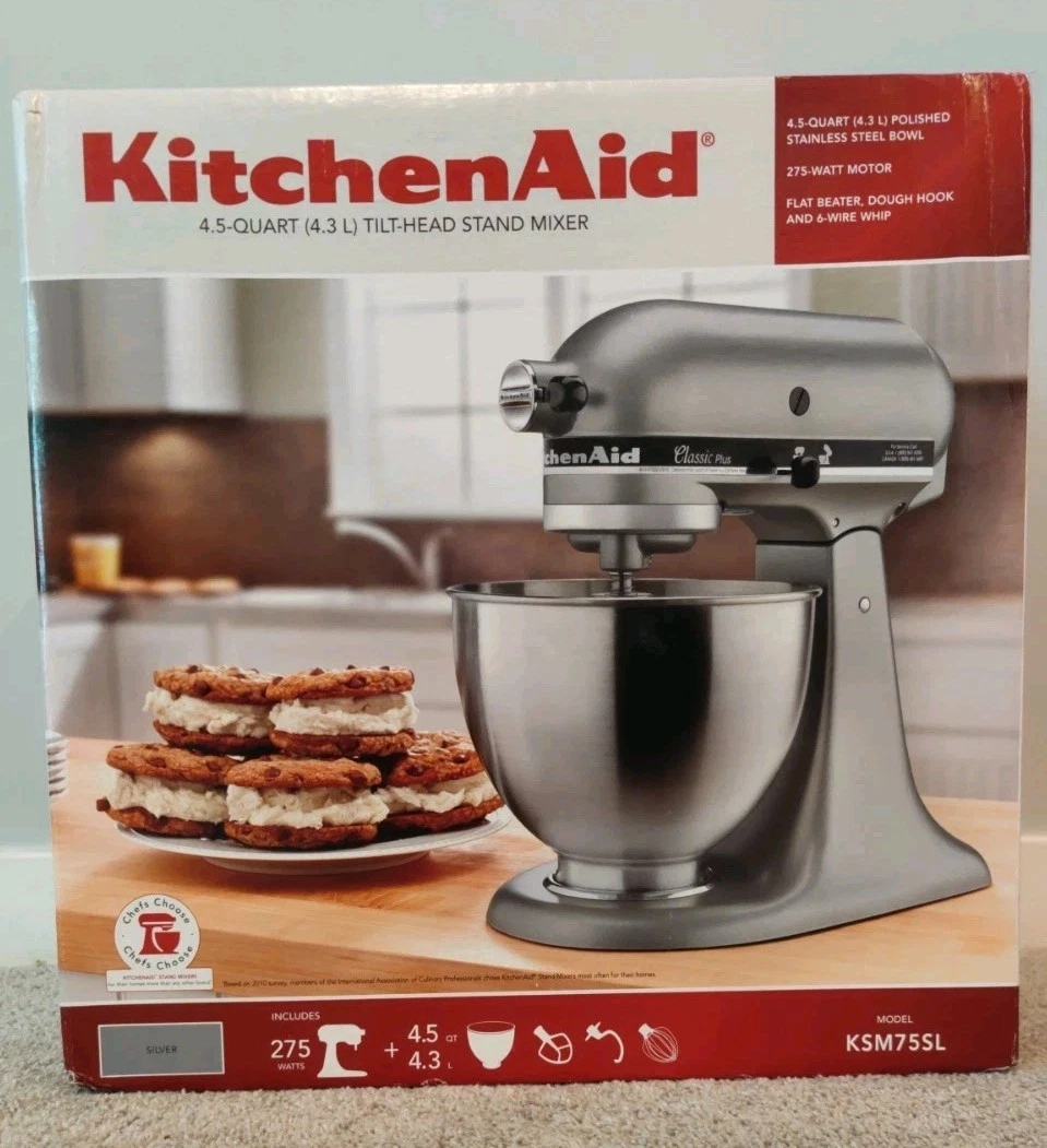 KitchenAid KSM75SL Classic + Series 4.5 Quart Tilt-Head Stand Mixer Silver NIB
Opens in a new window