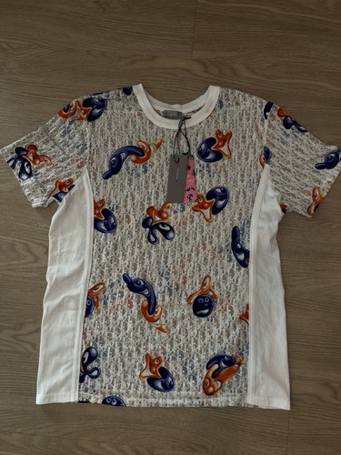 Dior And Kenny Scharf White See Through Oblique Logo T Shirt - Picture 2 of 5
