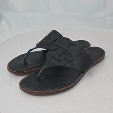 Worn out/Bad Tory Burch Jamie Weston Women 8.5 Black Leather Sandals/ Flip Flops