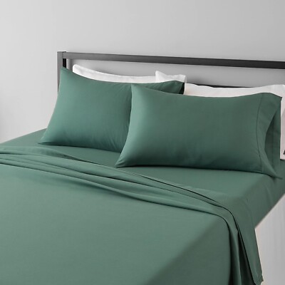 4PCS Queen Emerald Green Solid Bed Sheet Set Lightweight Super Soft Easy Care