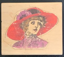 Rubber Stamp Retro Lady Woman With Broad Brimmed Hat