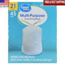 21 Gallon Drawstring Trash Bags Unscented Leakproof Puncture Resistant 45 Pack