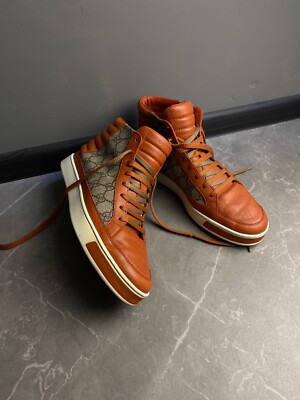 gucci high top sneakers orange Leather Sz 7 | eBay