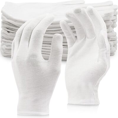 12 Pairs White Cotton Gloves for Dry Hands Coin Jewelry Silver Inspection