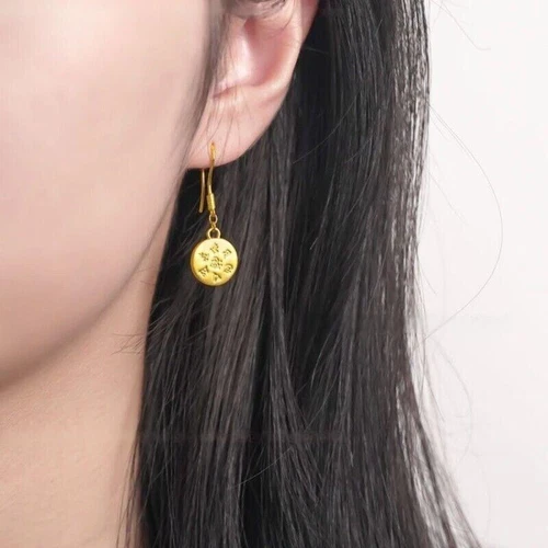 Pure 999 24K Yellow Gold Lucky Women Wealth God Dangle/Drop Earrings 2.15-2.3g - Picture 10 of 10