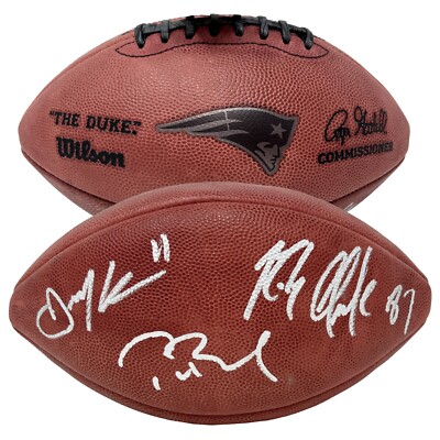 Tom Brady Gronkowski Edelman Signed Metallic Official Duke Football  FANATICS JSA