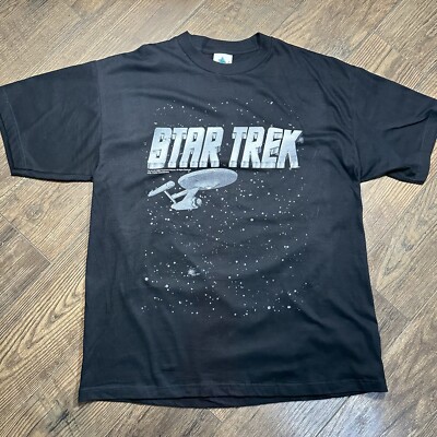 Vintage Star Trek T Shirt Tour Champ Men s XL Black Ship Stars 1998 Paramount