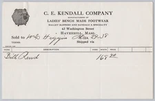 1938 C.E. Kendall Company Haverhill, Massachusetts Footwear Billhead Letterhead
