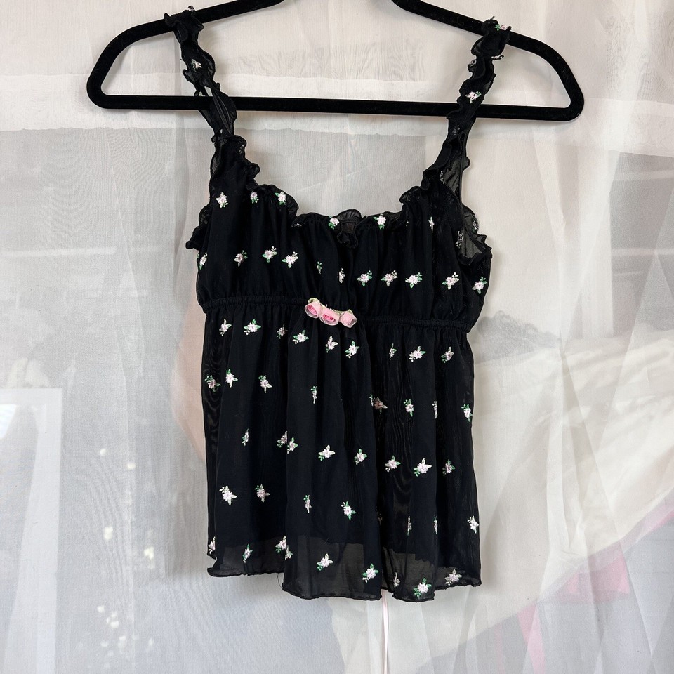 Victorias Secret mesh floral slip tank top Small rosette corset lace up