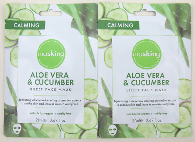 Maskierung. Aloe Vera & Gurke Blatt Gesichtsmaske. Doppelpack (2). Neu in OVP & versiegelt.
