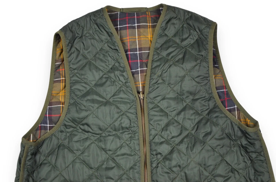 Barbour Waistcoat Zip Quilted Vest Liner Classic Tartan England Size 44 - Image 4 of 4