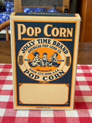 1930's, Jolly Time, ''Unused'' Cardboard Popcorn Box (Scarce / Vintage)