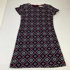 LOFT Womens Knit Shift Dress Geometric Print Back Zip Short Sleeve Size 0 *