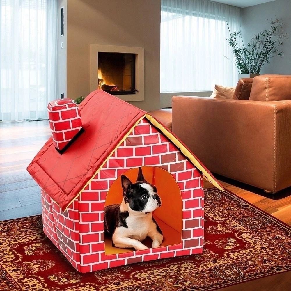 Household Portable Brick Wall Style Pet Dog House Warm and Cozy Cat Bed