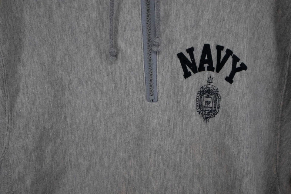 VTG US Navy Academy Reverse Weave Half Zip Hoodie XL Gray USA 1980s - Изображение 2 из 4