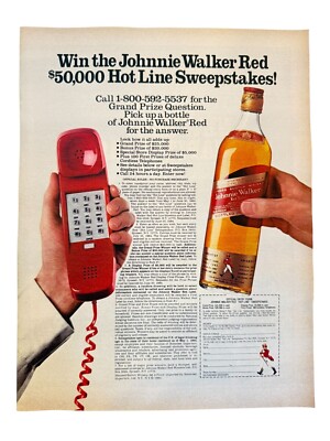 Vintage 1984 Johnnie Walker Red Whiskey Sweepstakes Telephone Ad Print
