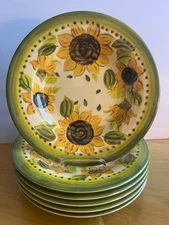 New Set of 6 TableTops Unlimited Provencial Sunflower Melamine Dinner Plates 11"