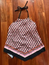 KONA SOL ~ Women's High Neck Halter Open Tie Back Tankini Top  ~ LARGE FREE SHIP