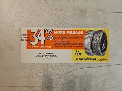 Vintage Goodyear Tire Ink Blotter Post Card. G.J. Joseph Sarasota, Florida 