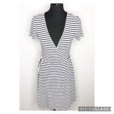 Lovers + Friends white navy blue striped wrap knit dress size Small
